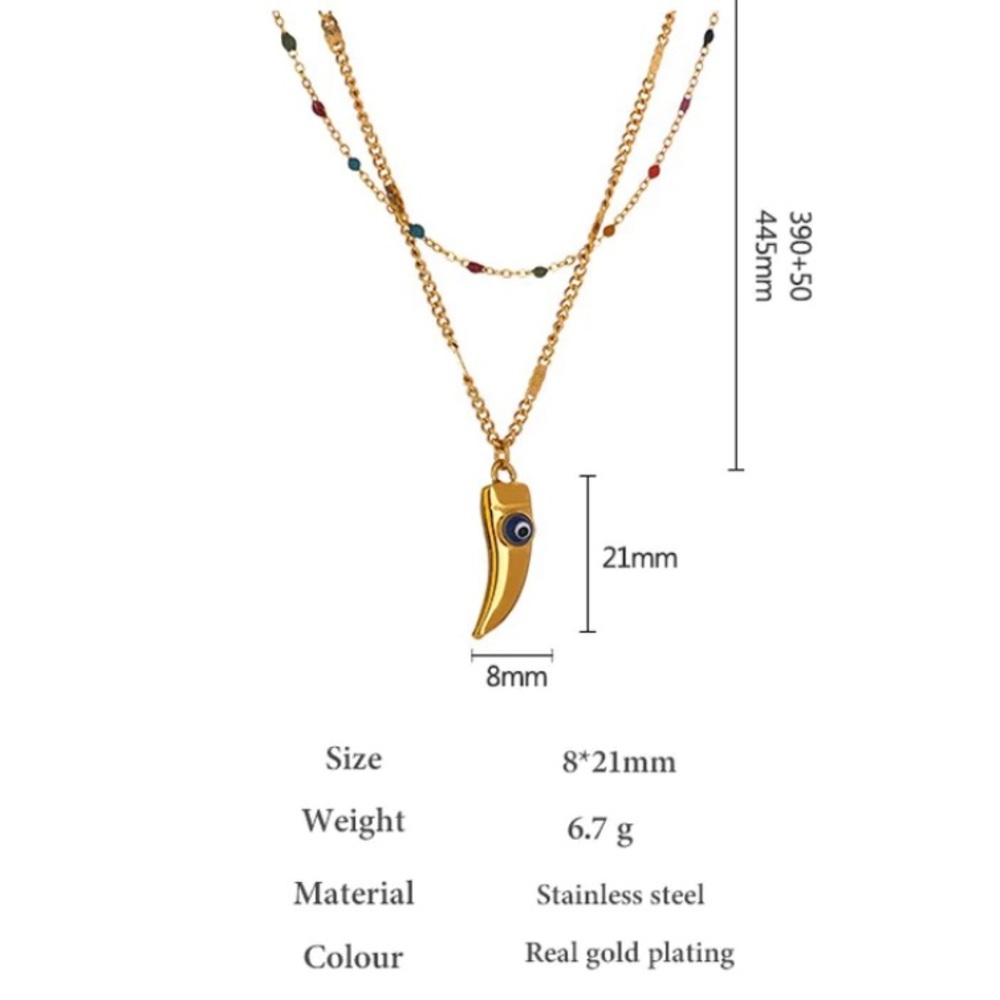 New stainless steel waterproof gold horn evil eye necklace - Picture 3 of 9